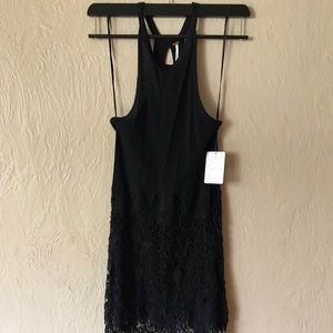 NWT BLACK Free People Halter + Lace Dress S